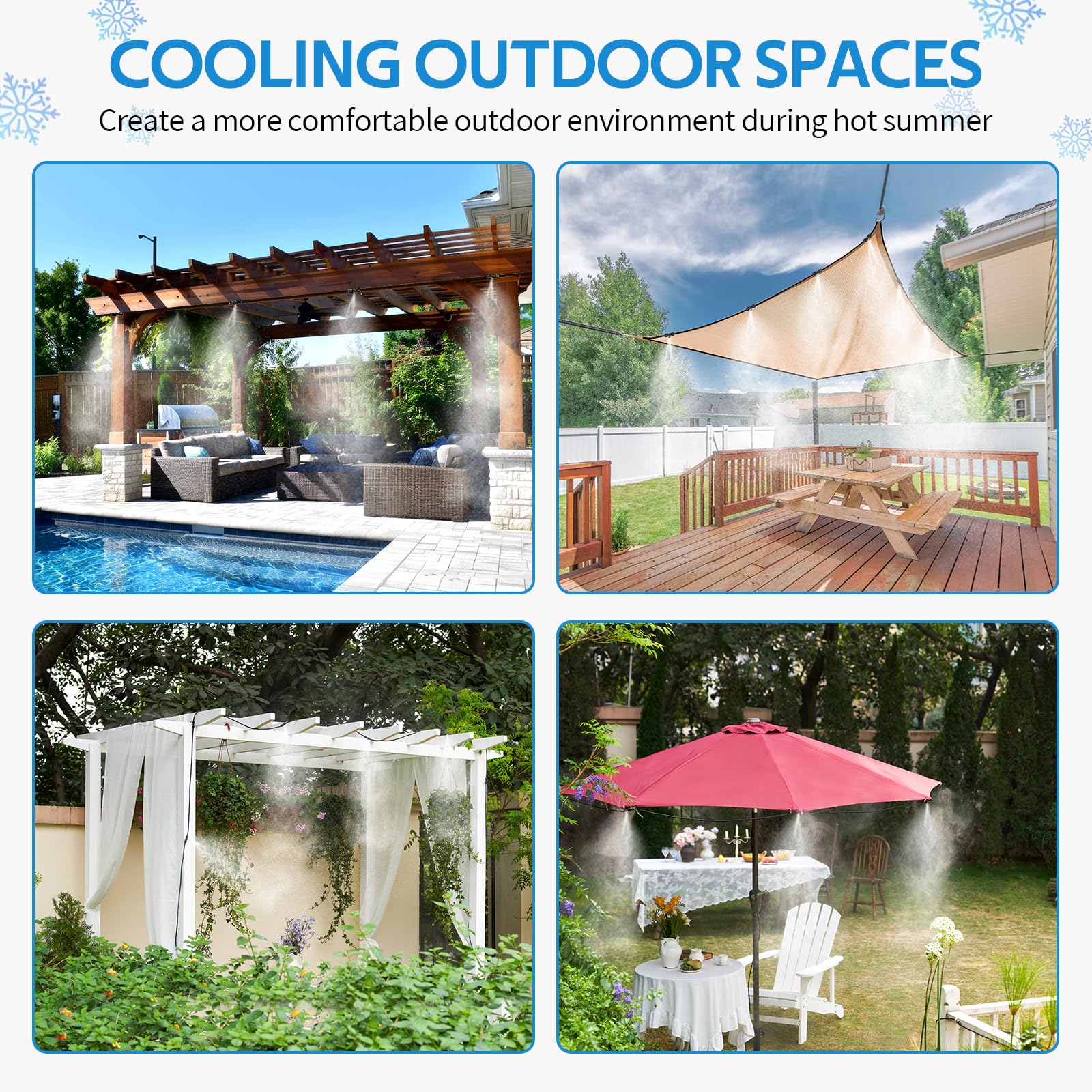 Homenote garden misting coverage supports plant hydration and greenhouse cooling.
