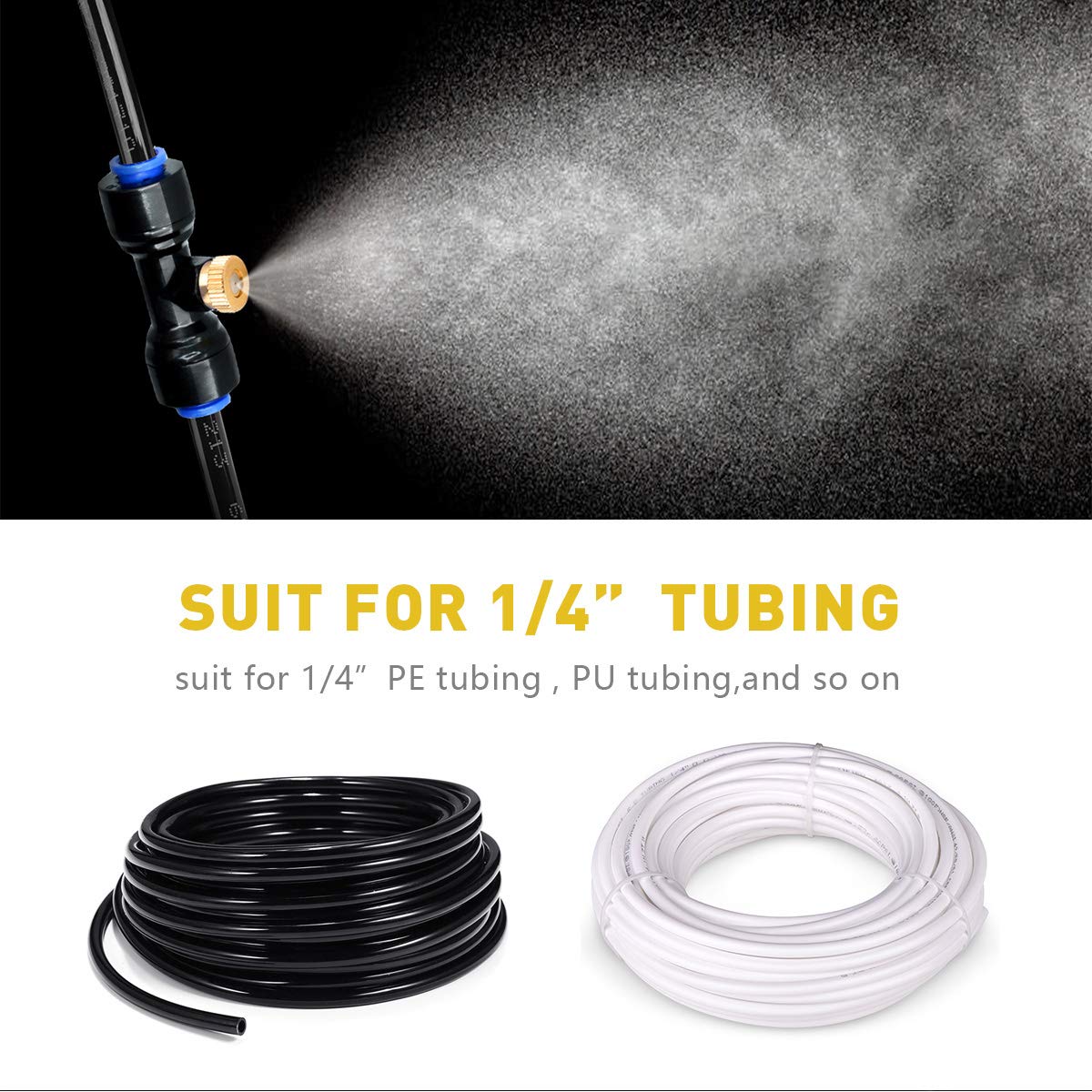 HOMENOTE greenhouse misting setup offers even cooling for plants.