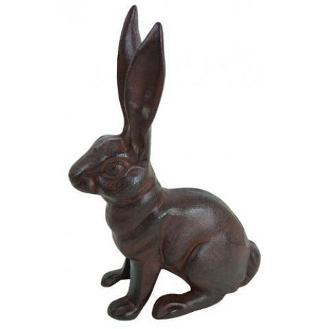 HomeOffice cast iron sitting bunny garden statue, durable decor and doorstop for outdoor spaces.
