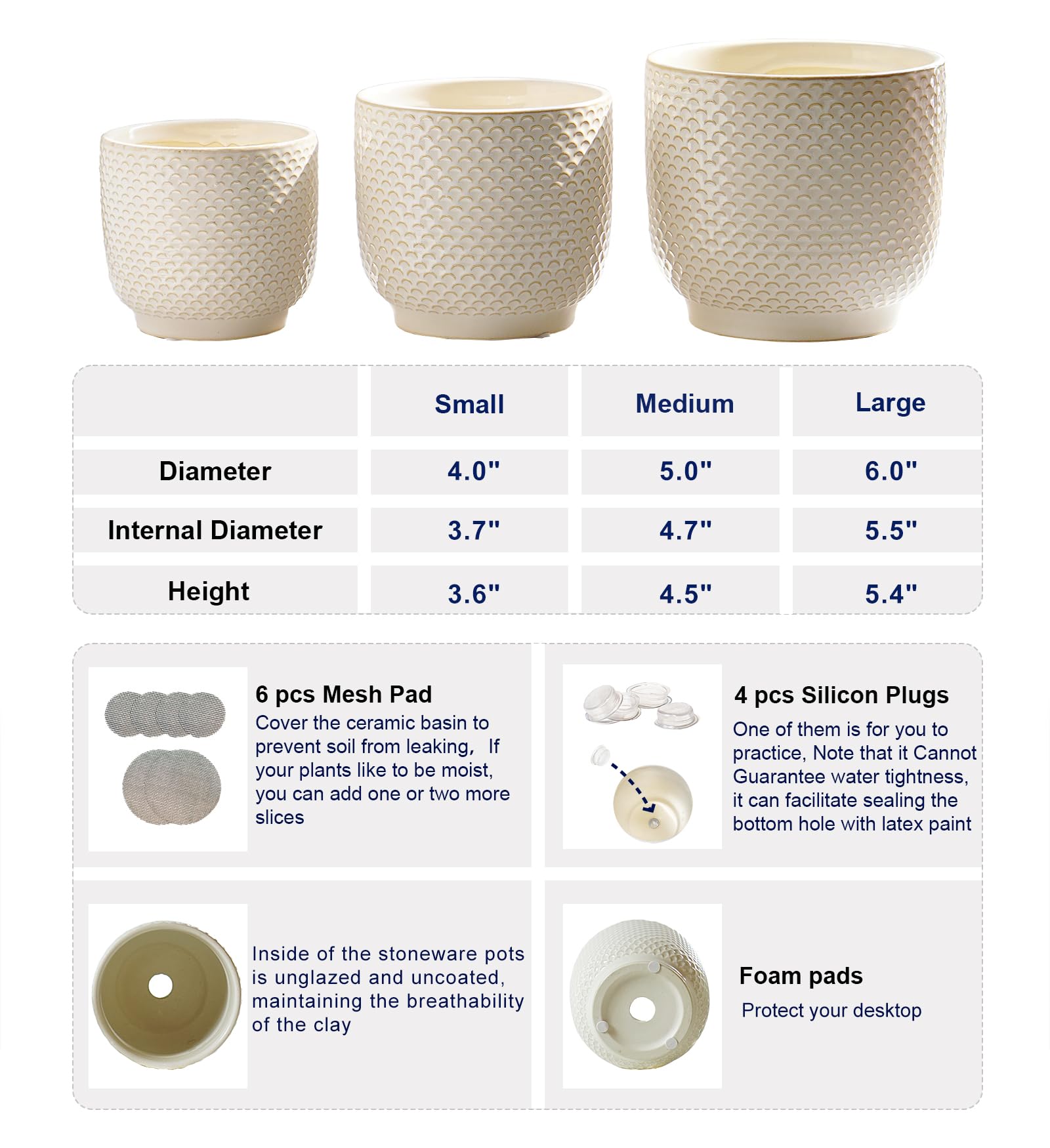 Homephyte milk white ceramic pot 5-inch side view with drainage for healthy moisture balance