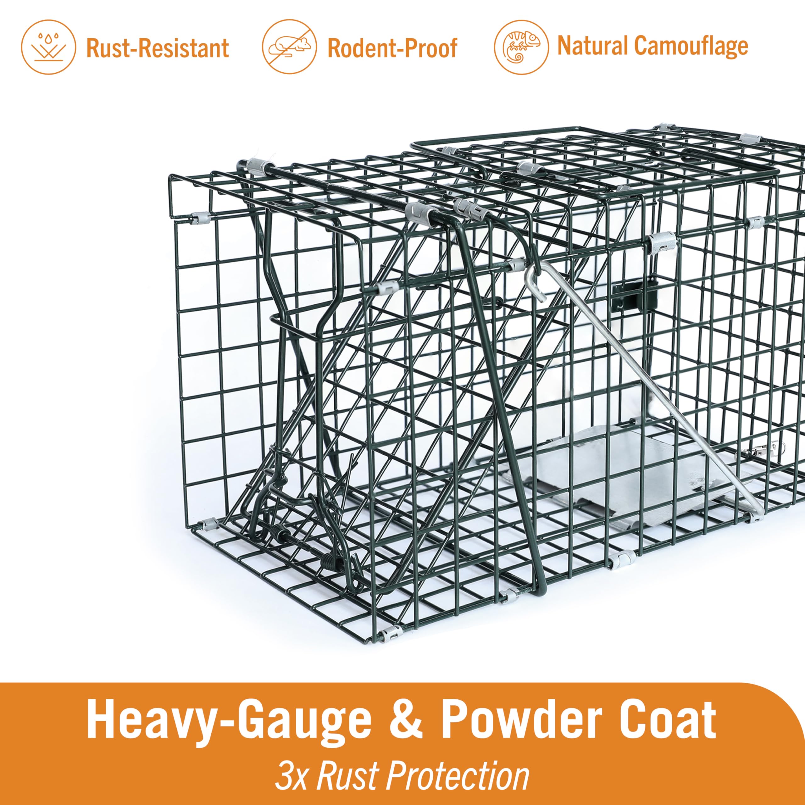 HOMESTEAD Green finish blends with gardens and campsites for discreet trapping.