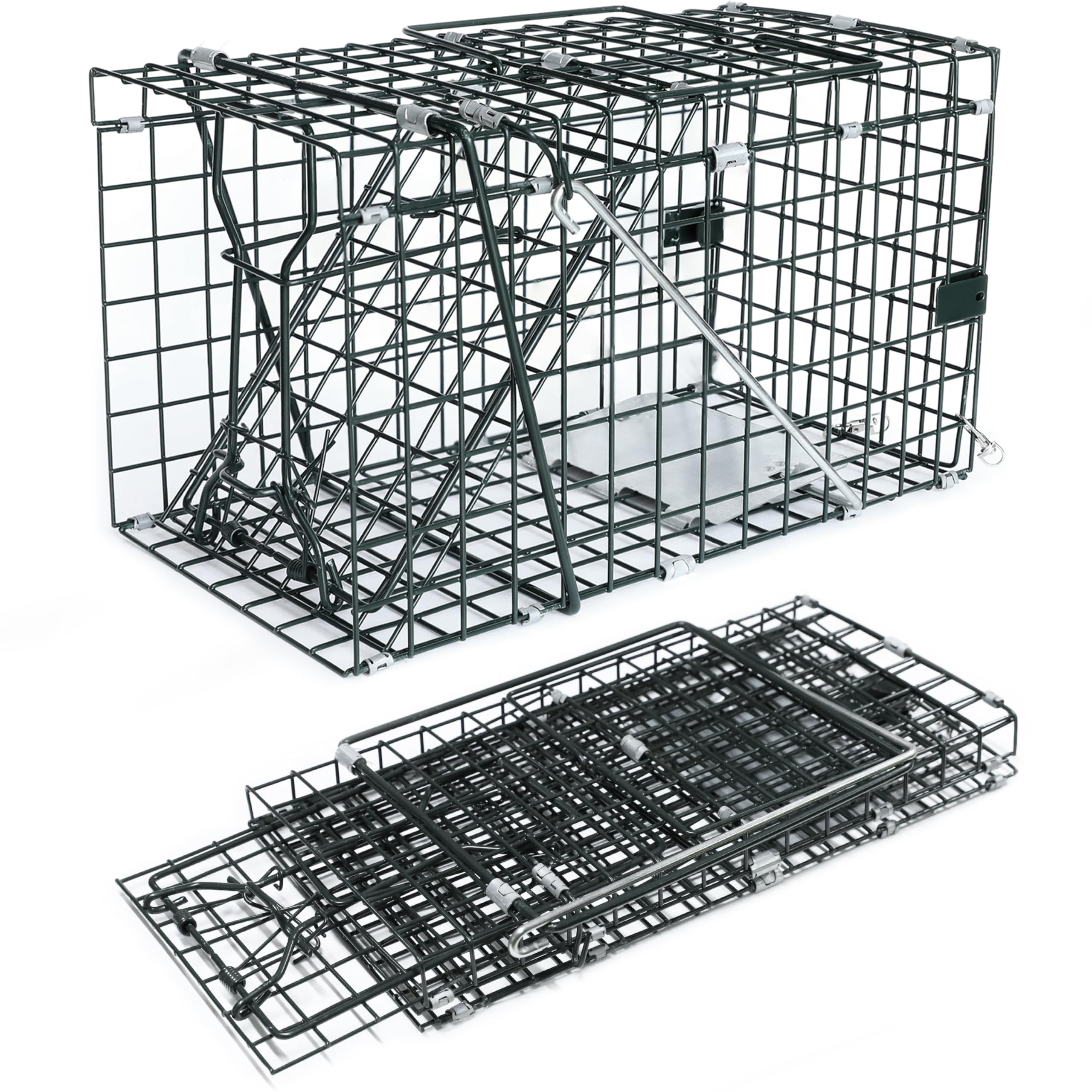 HOMESTEAD Collapsible Live Trap 14in open view shows rugged outdoor-ready frame for quick trapping.