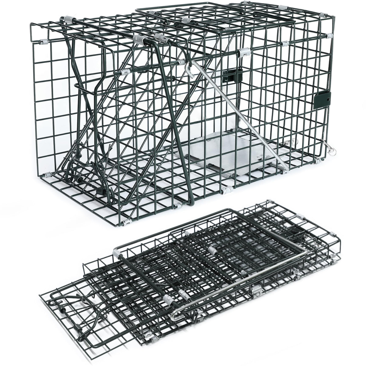 HOMESTEAD Collapsible Live Trap 14in open view shows rugged outdoor-ready frame for quick trapping.