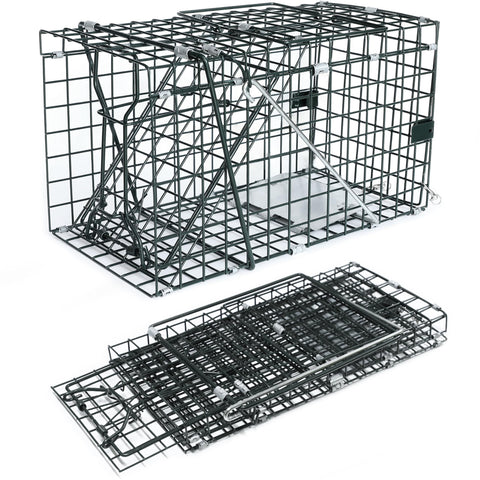 HOMESTEAD Collapsible Live Trap 14in open view shows rugged outdoor-ready frame for quick trapping.