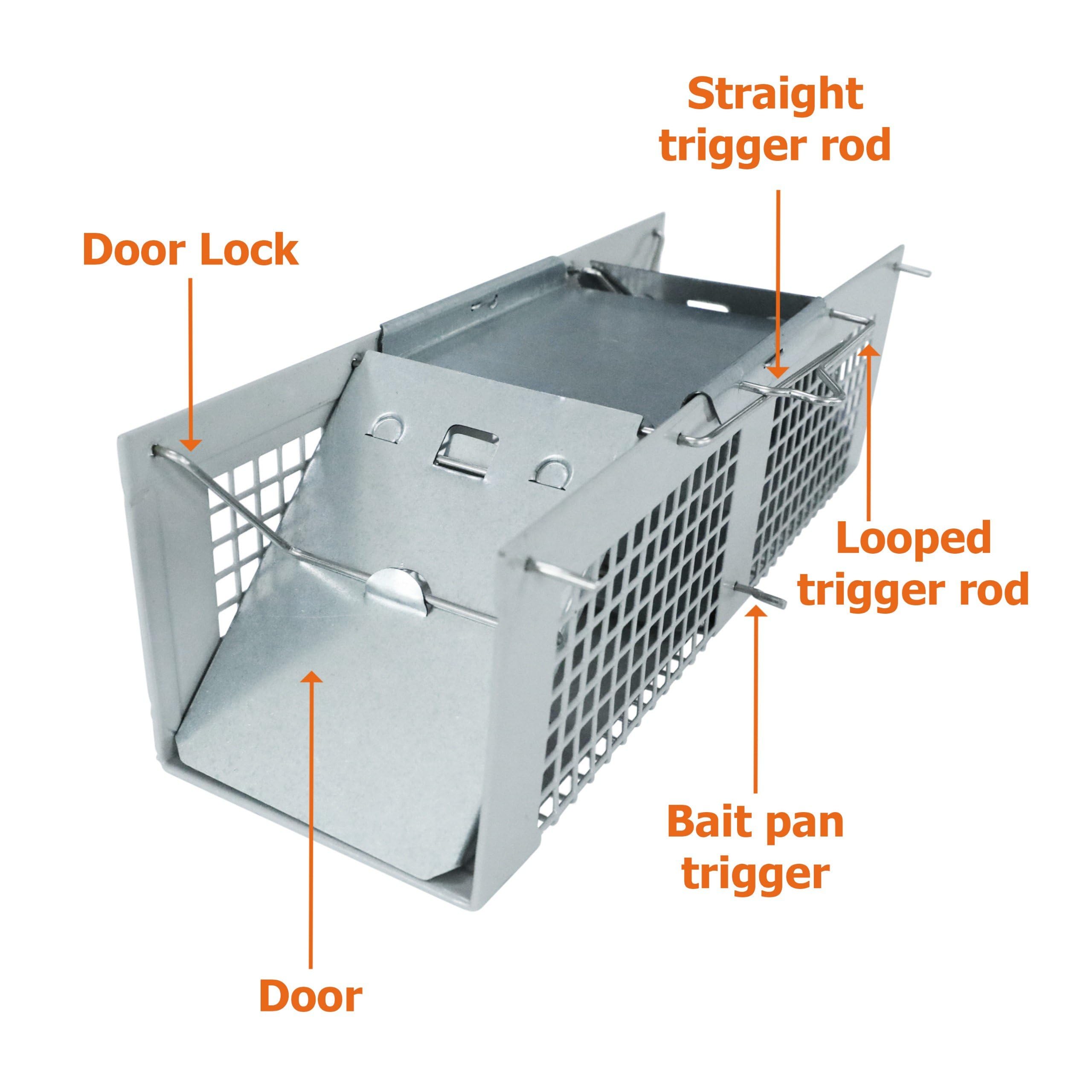 HOMESTEAD No Kill Mouse Trap side view highlights compact 10x3x3 inch footprint.