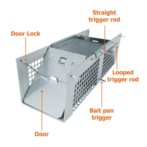 HOMESTEAD No Kill Mouse Trap side view highlights compact 10x3x3 inch footprint.