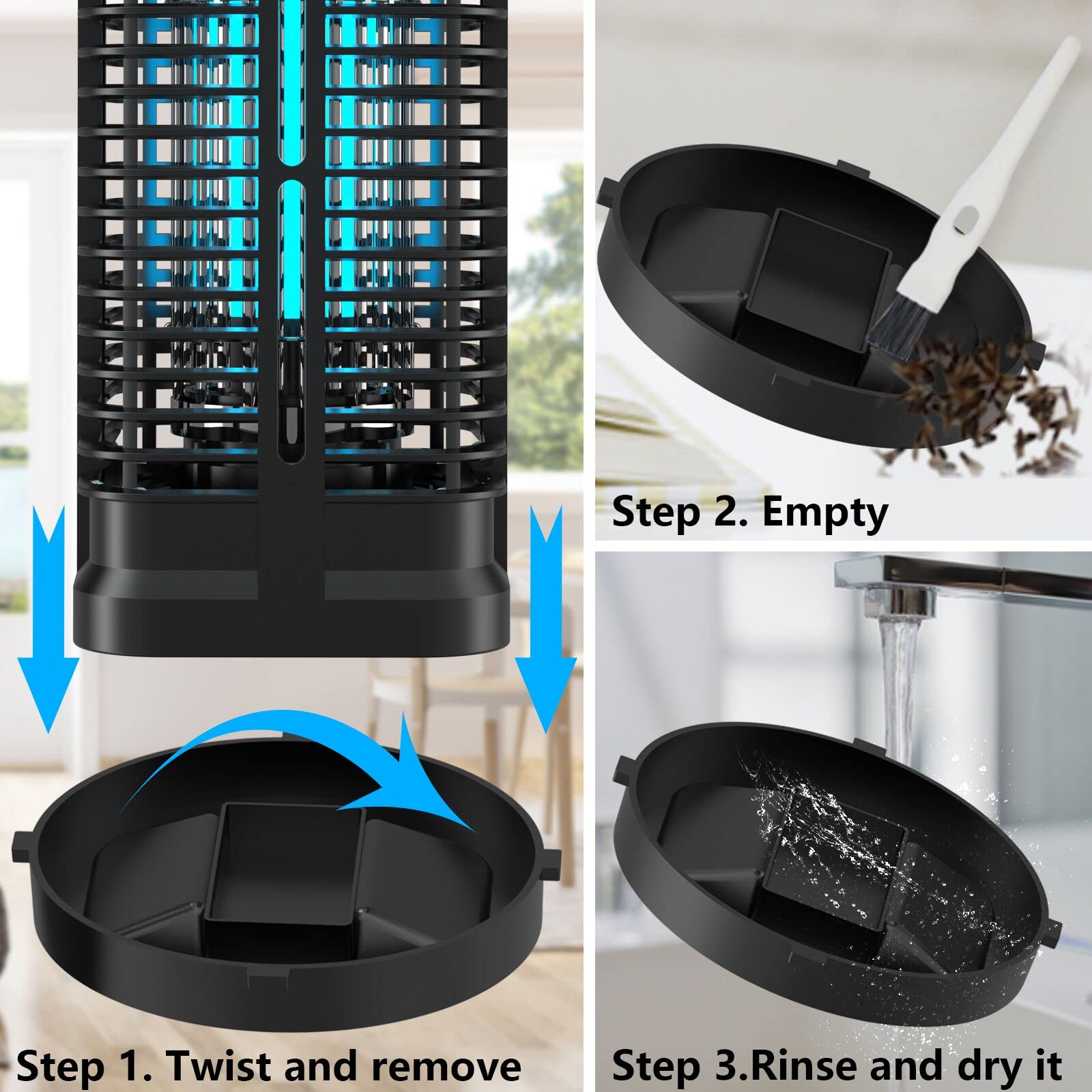 Homesuit Bug Zapper removable tray enables easy cleaning after use.