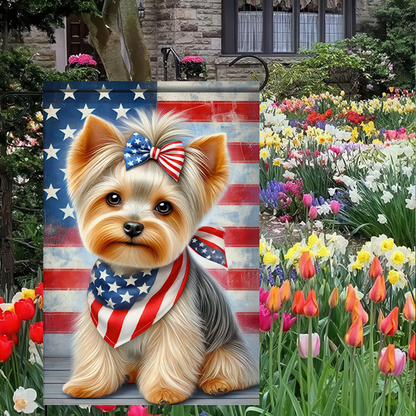 HOMETITUTE BlissYard flag with colorful flowers design for home decor.