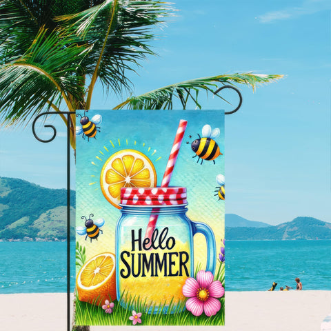 HOMETITUTE BlissYard Hello Summer flag bees and flowers detail for cheerful garden vibe