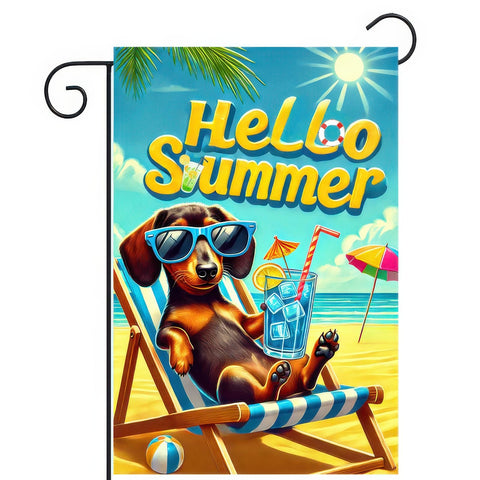 HOMETITUTE BlissYard Hello Summer flag front view for outdoor seasonal decor