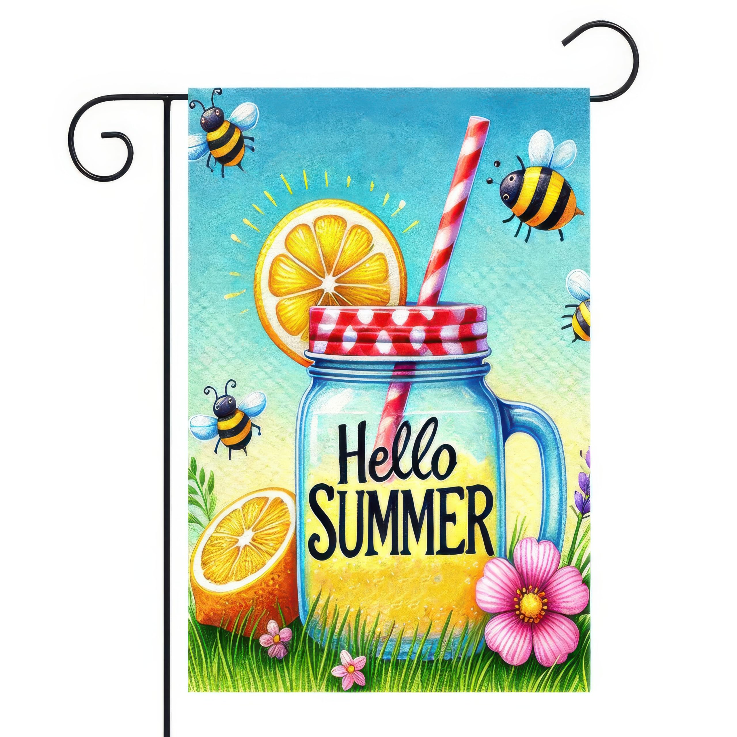 HOMETITUTE BlissYard Hello Summer flag with mason jar design for outdoor welcome