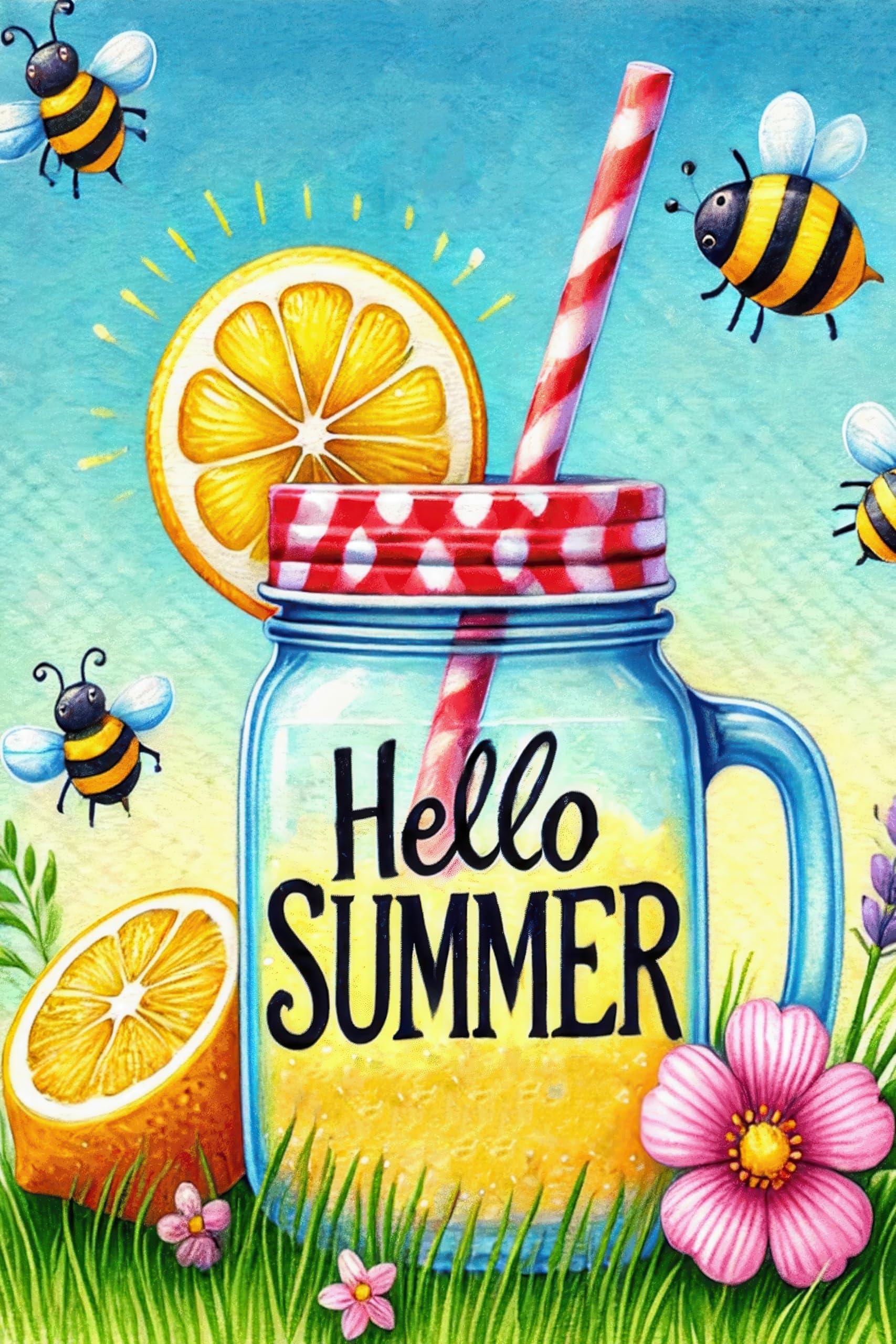 HOMETITUTE BlissYard Hello Summer flag top sleeve for easy hanging on standard poles
