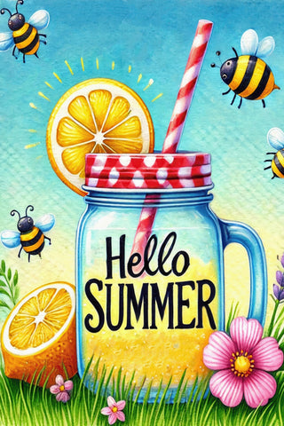 HOMETITUTE BlissYard Hello Summer flag top sleeve for easy hanging on standard poles