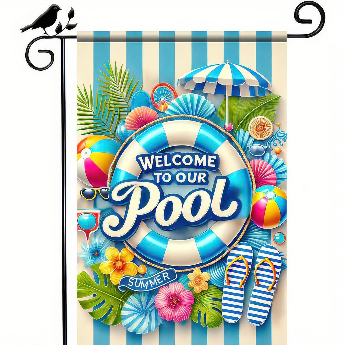 HOMETITUTE BlissYard pool flag 12x18 front view for poolside welcome.