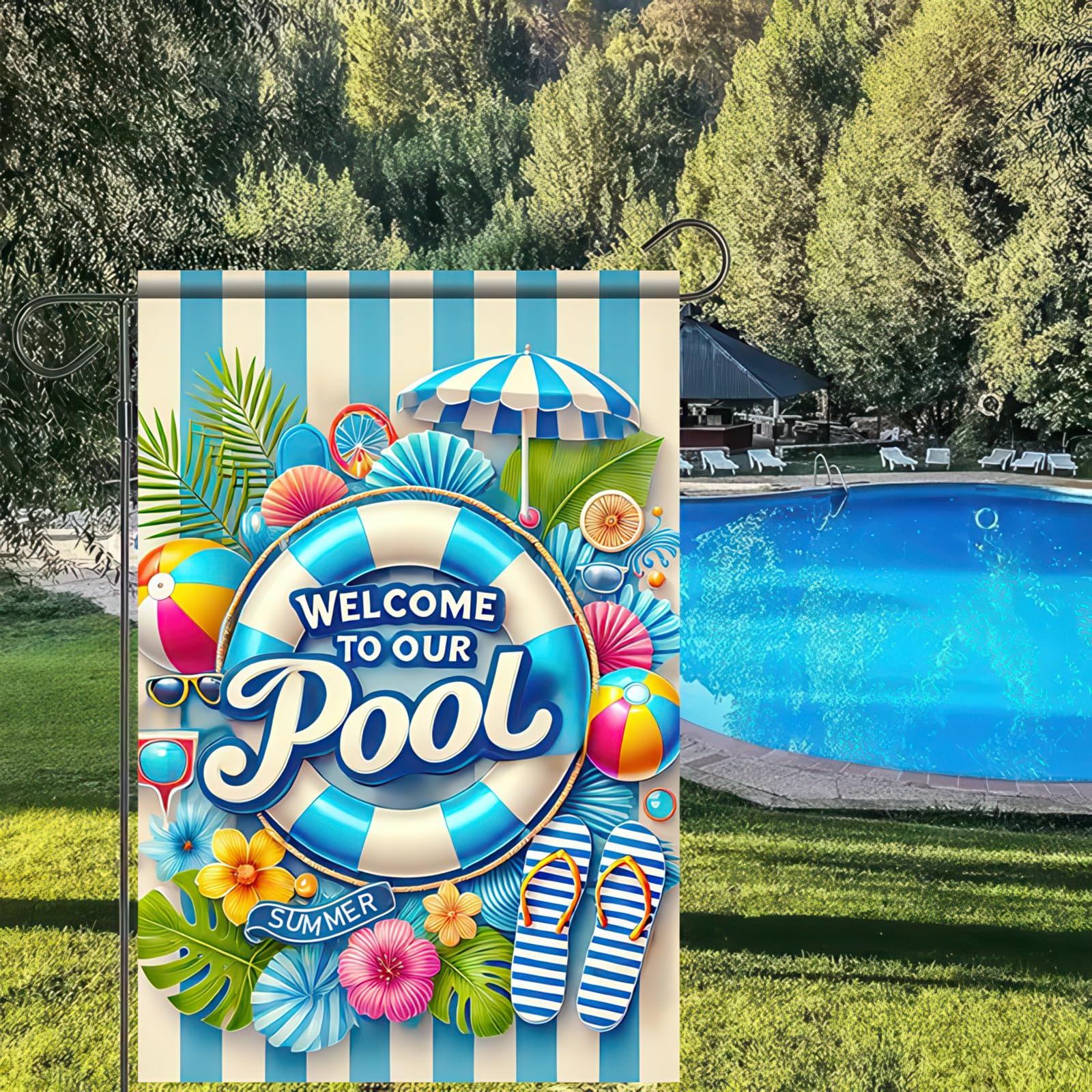 HOMETITUTE BlissYard summer pool scene brightens patios and decks.