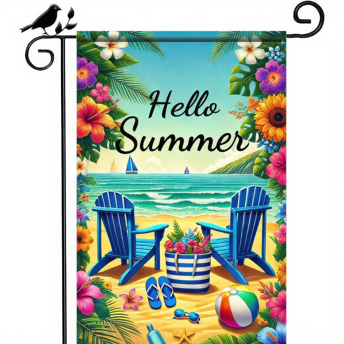 HOMETITUTE BlissYard flag with sunset sea scene inviting guests to your garden