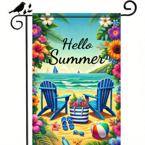 HOMETITUTE BlissYard flag with sunset sea scene inviting guests to your garden