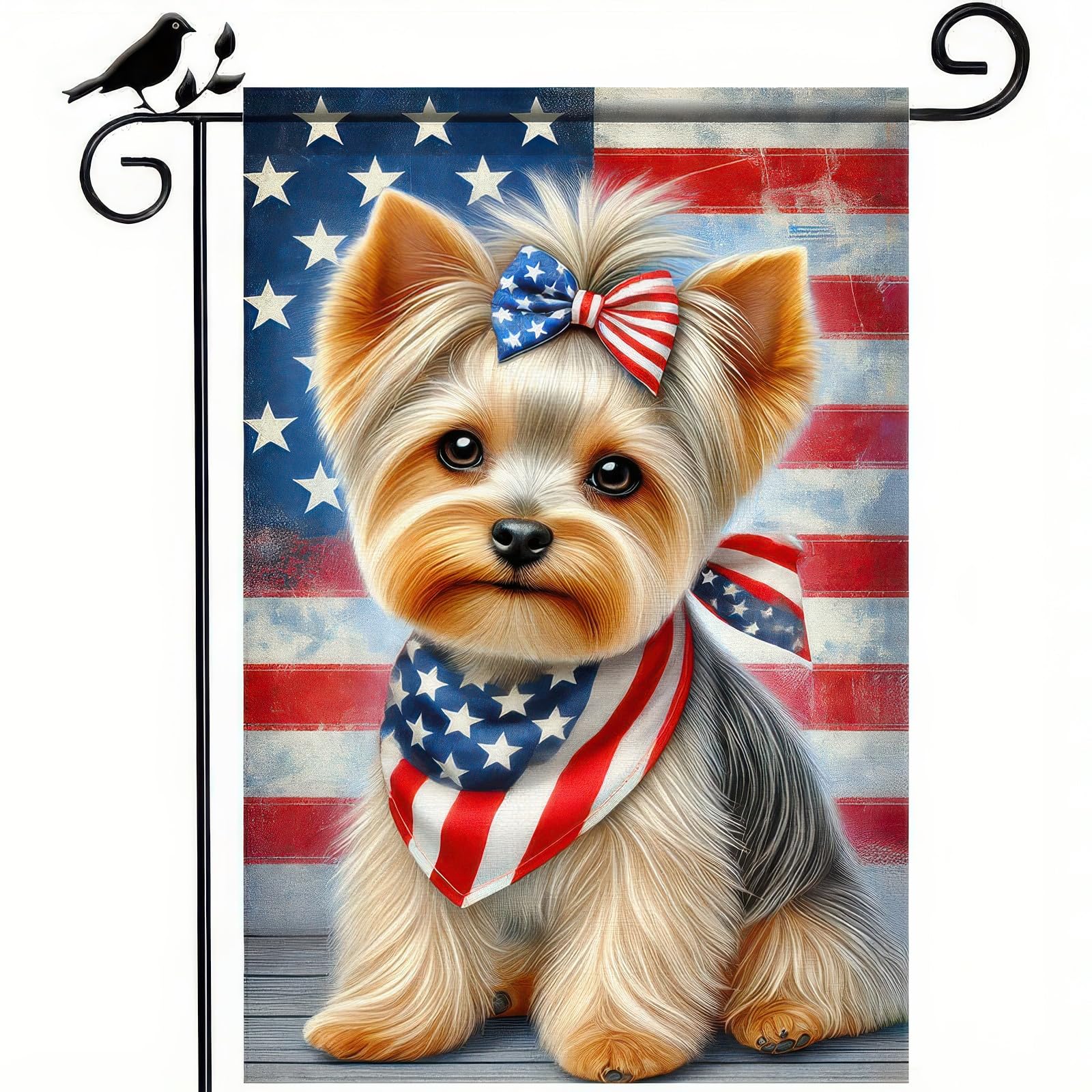 HOMETITUTE BlissYard Yorkie flag front view, adding outdoor charm.
