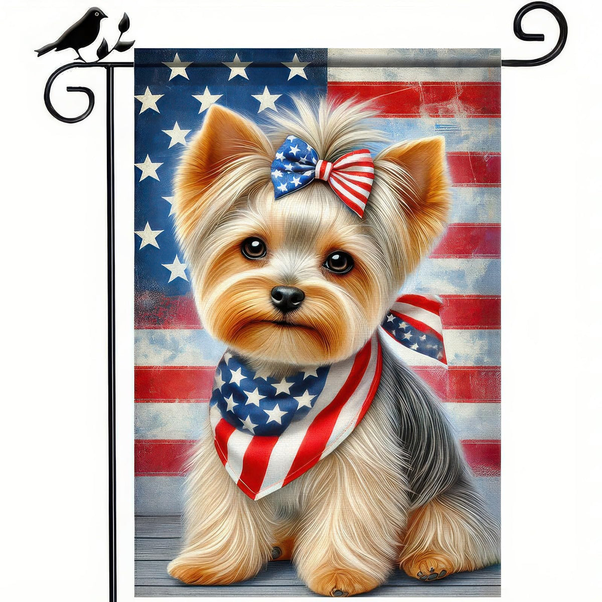 HOMETITUTE BlissYard Yorkie flag front view, adding outdoor charm.