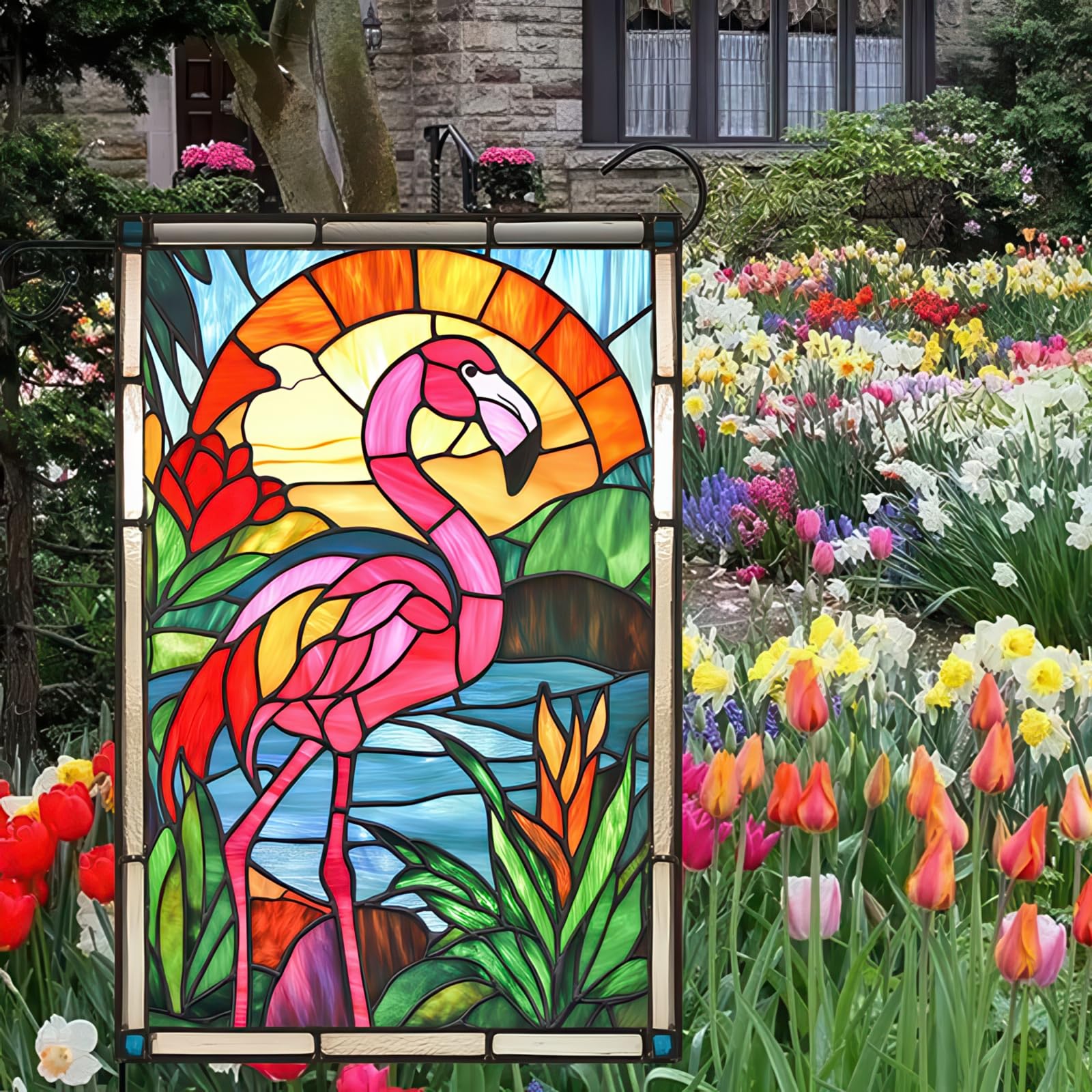 HOMETITUTE Double-sided flamingo flag doubles visible artwork from both sides