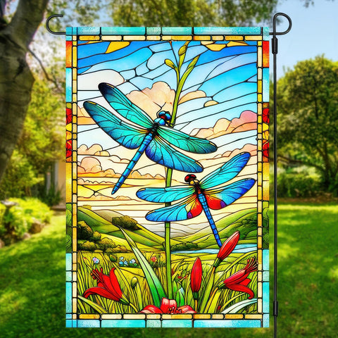 HOMETITUTE double-sided garden flag showcases dragonflies from every angle for versatile outdoor decor.