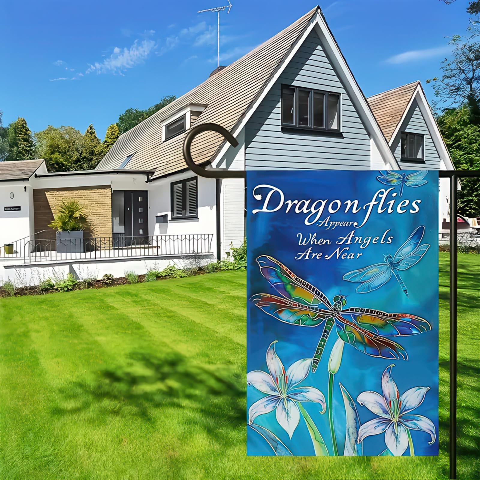 HOMETITUTE dragonfly garden flag displays floral artwork for a welcoming yard display.