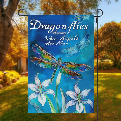 HOMETITUTE dragonfly memorial flag evokes remembrance with graceful dragonfly imagery.