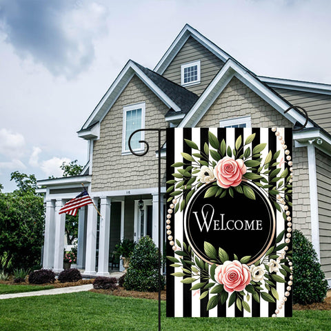HOMETITUTE Farmhouse welcome flag with floral design for rustic chic