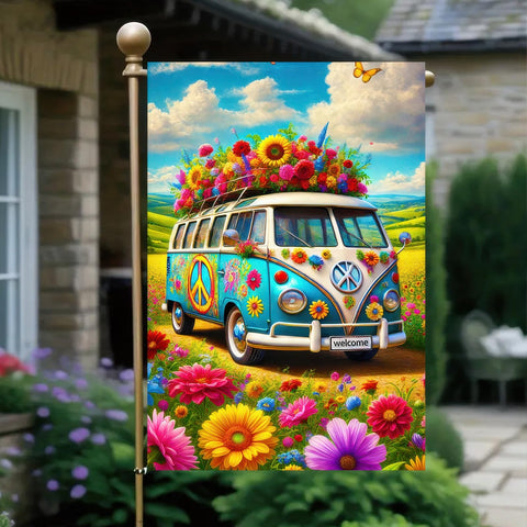HOMETITUTE floral bus flag with butterflies adds color to garden