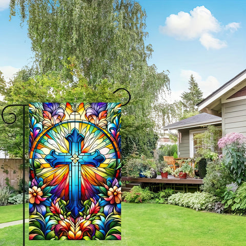 HOMETITUTE Floral Cross Flag Detailed Art brings intricate design to outdoor spaces.