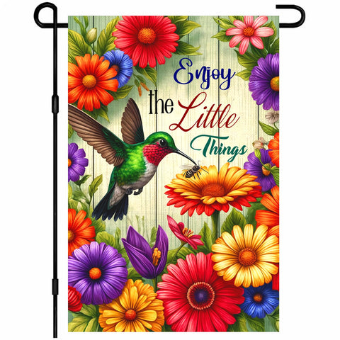HOMETITUTE hummingbird flag front view adds inviting spring charm to outdoor spaces