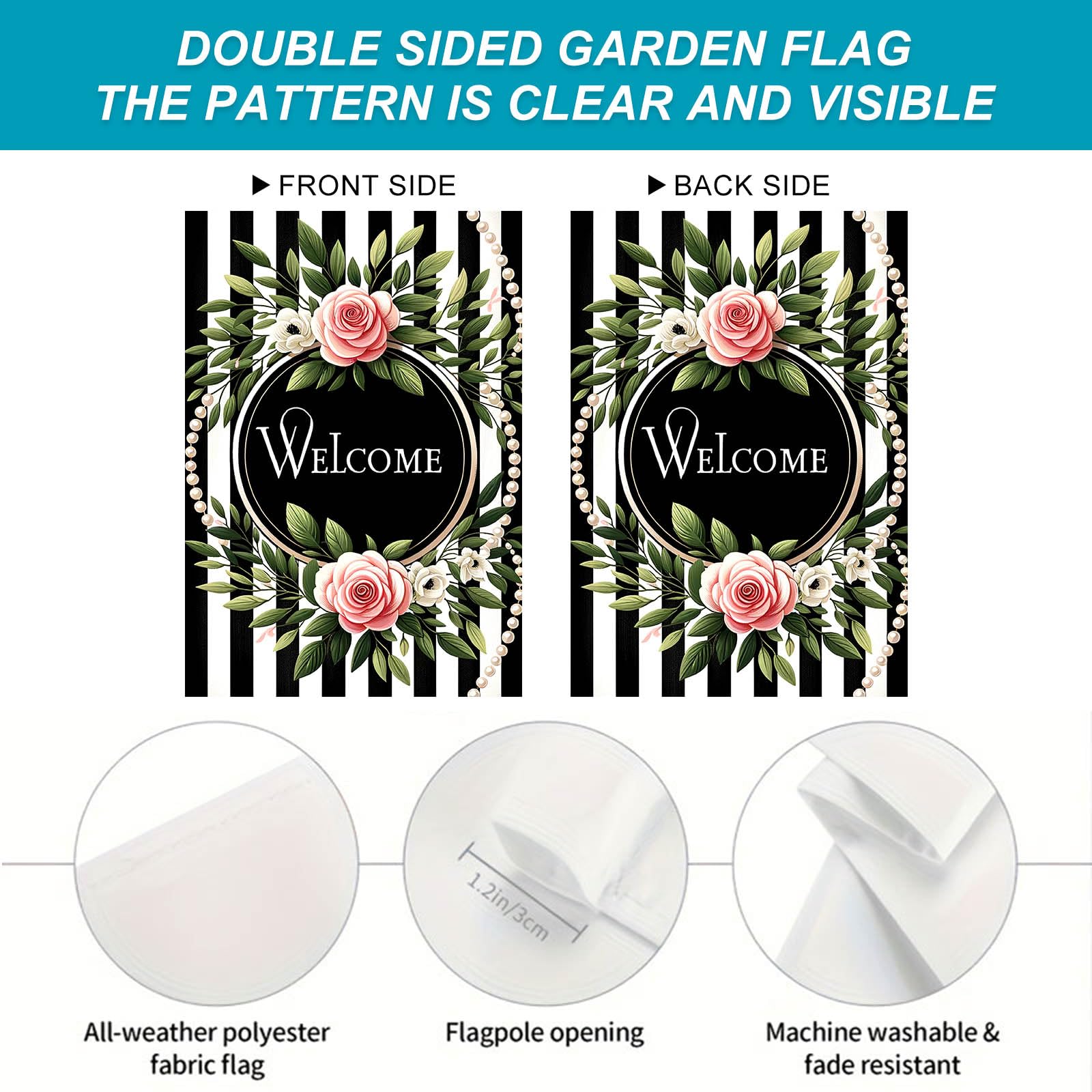 HOMETITUTE Rose wreath flag front porch for seasonal welcome