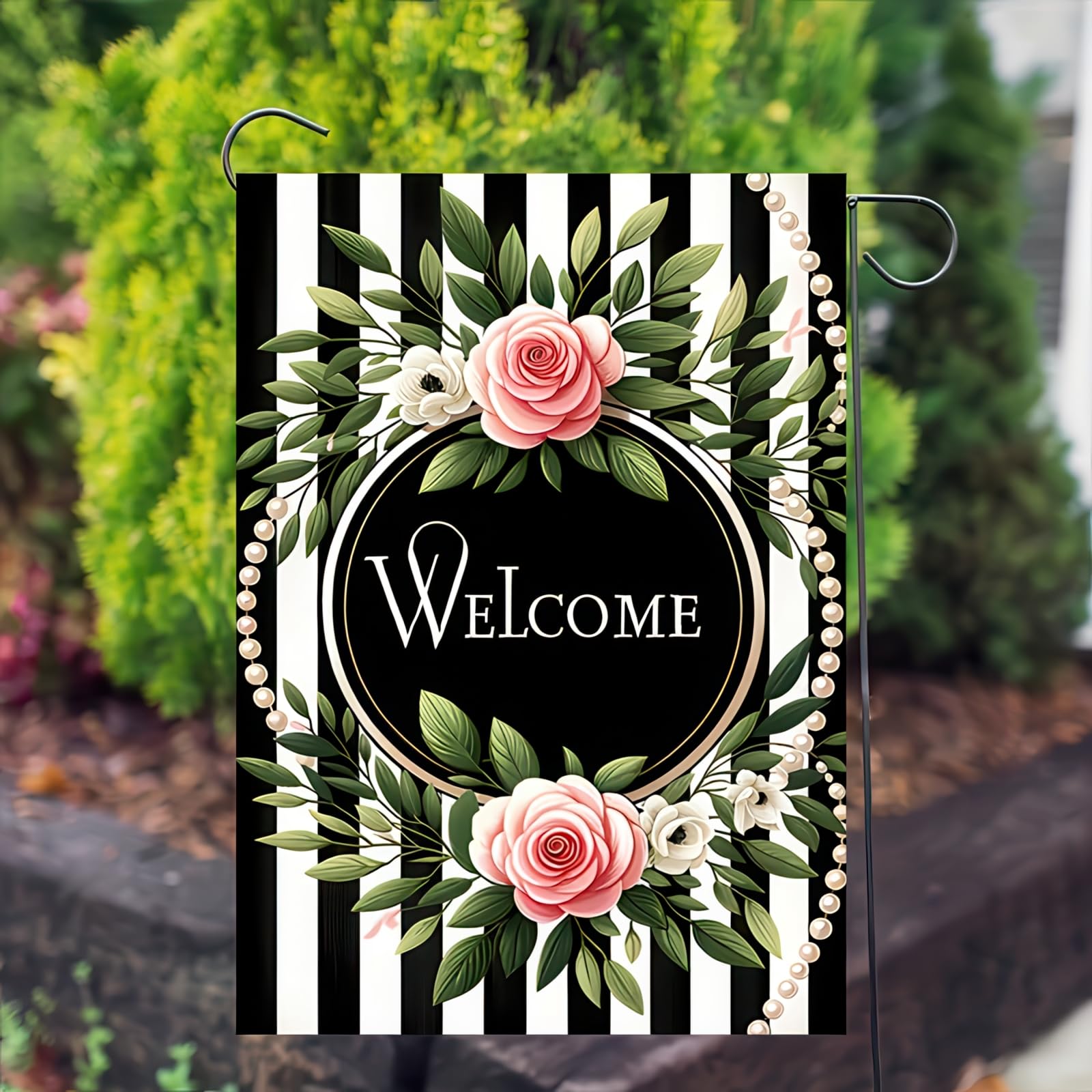 HOMETITUTE Spring decoration flag with florals for garden decor