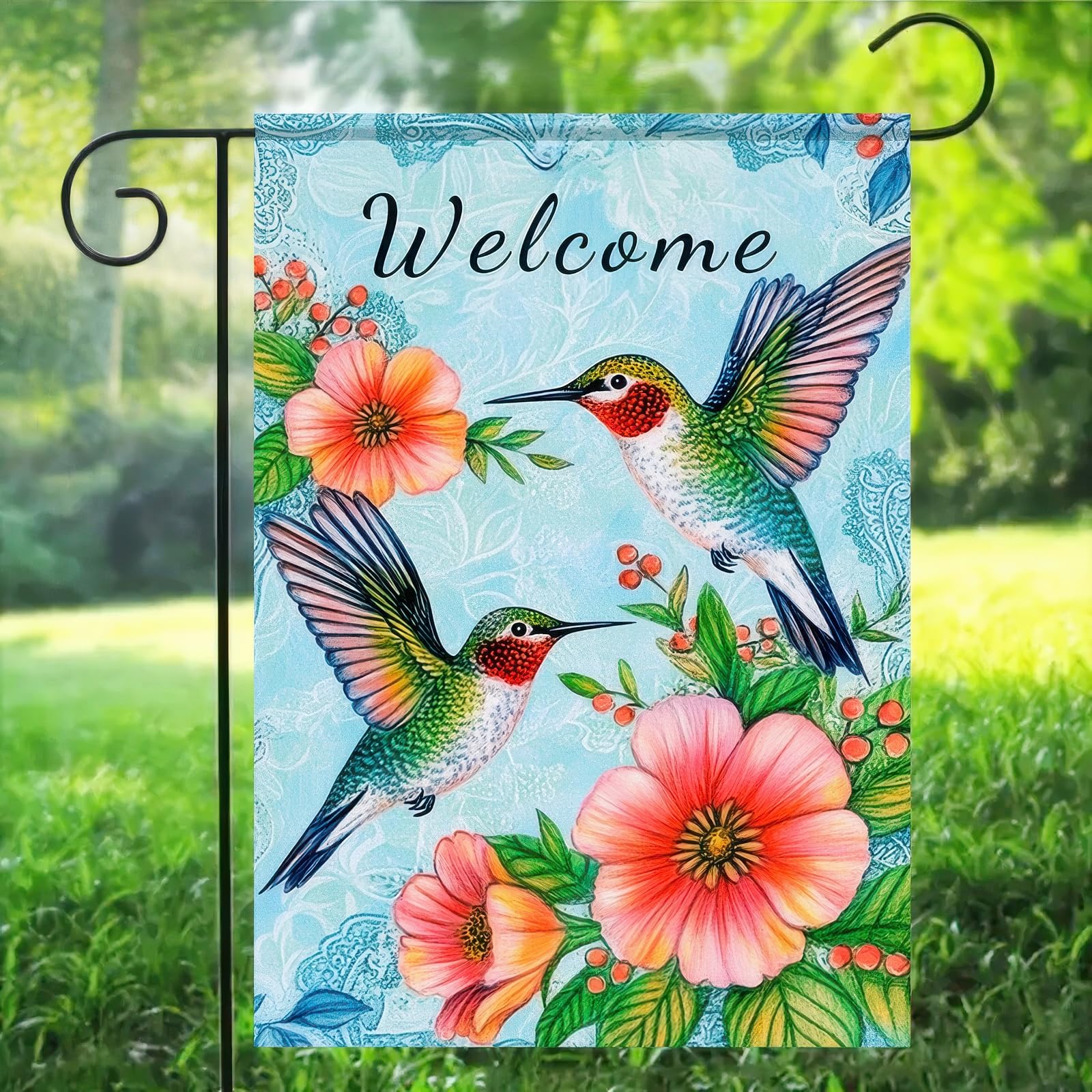HOMETITUTE Spring Flower Hummingbird Flag brings seasonal charm to porches and lawns.