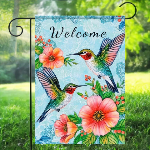 HOMETITUTE Spring Flower Hummingbird Flag brings seasonal charm to porches and lawns.