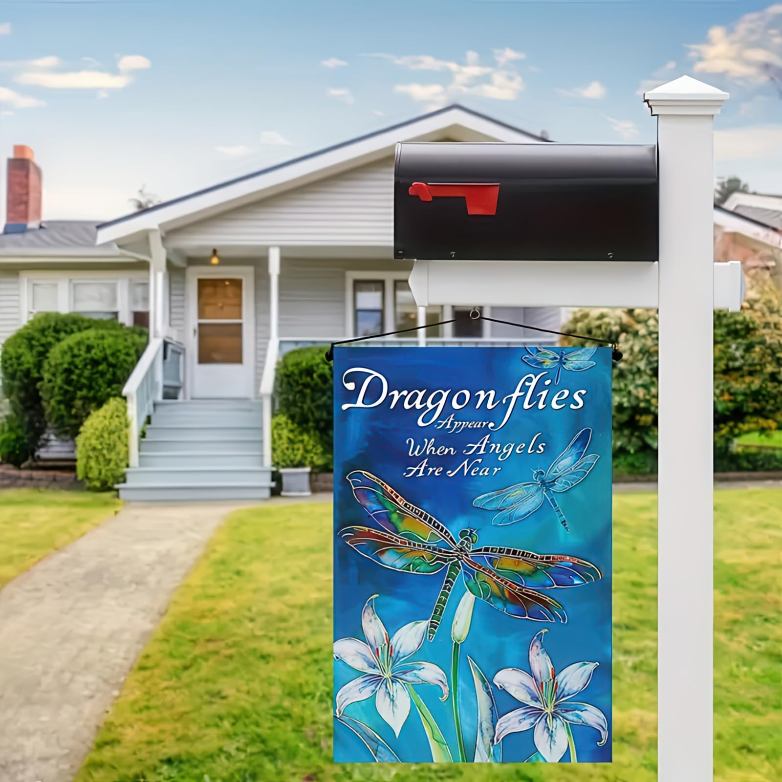 HOMETITUTE spring yard flag shows an inspirational quote for serene outdoor spaces.