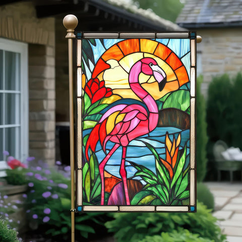 HOMETITUTE Stained glass flamingo flag enhances outdoor color and visual appeal