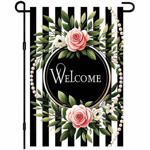 HOMETITUTE Welcome Garden Flag with pink roses for a bright porch greeting
