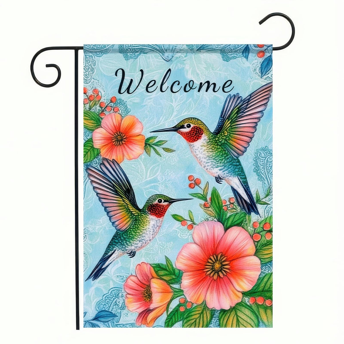 HOMETITUTE Welcome Hummingbird Flag greets guests with bright yard color.