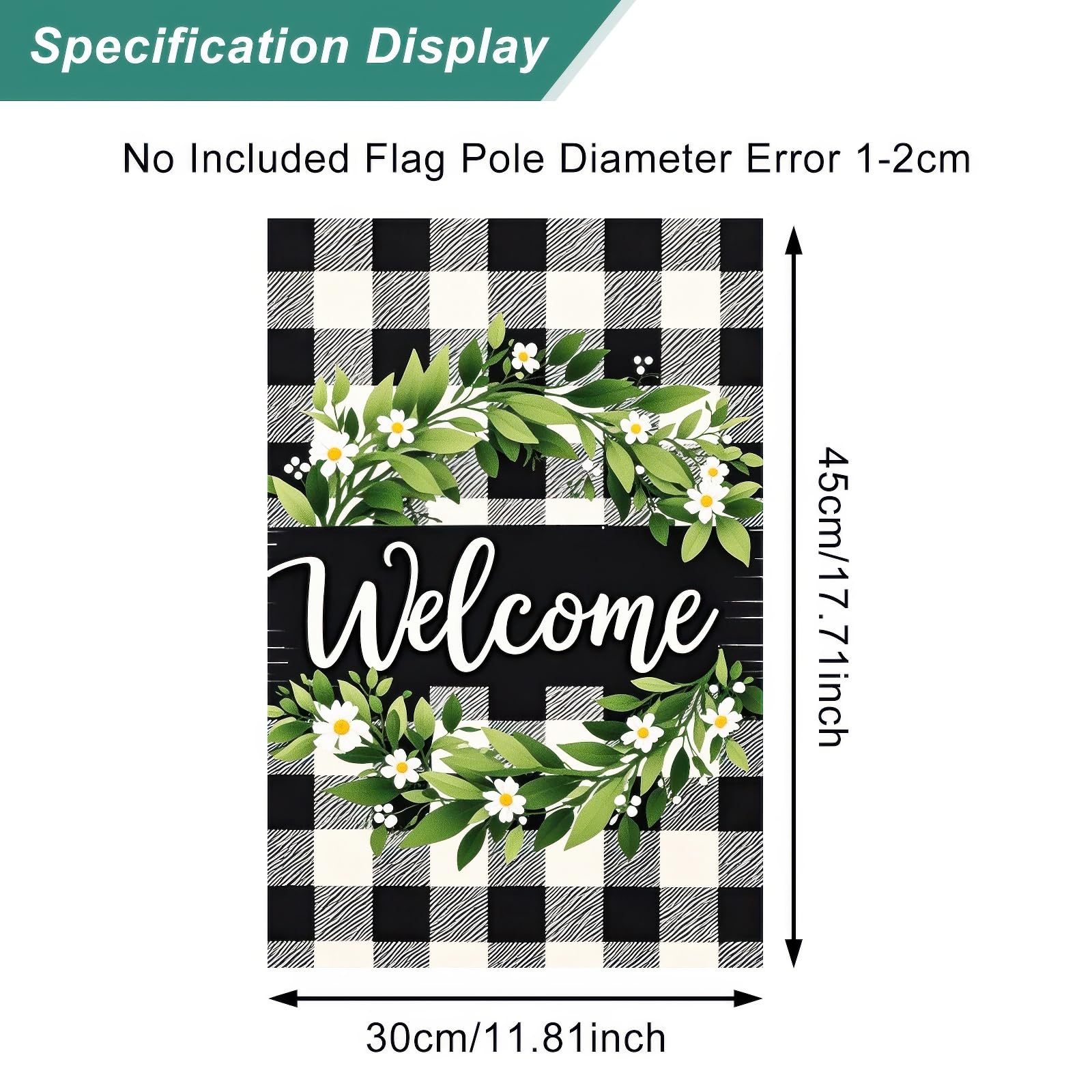HOMETITUTE wreath flag side view shows double-sided art visibility from both directions.