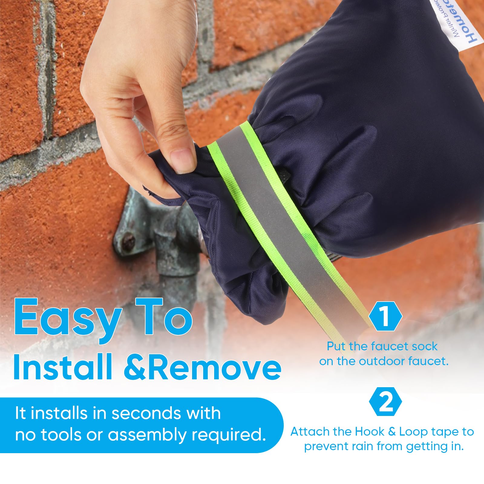 Hometopia blue cover snugly fits standard spigots.