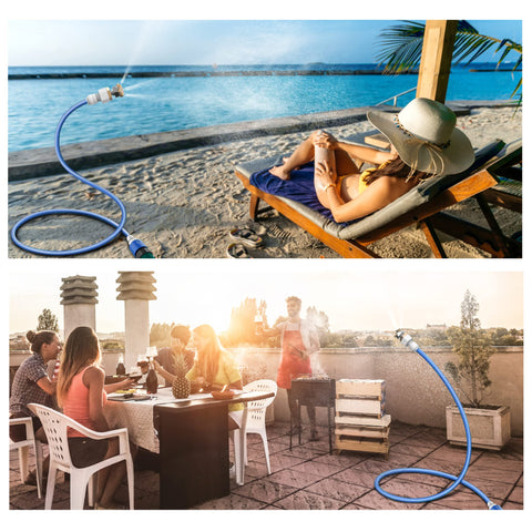 Homeyeco ground peg stabilizes the misting unit on outdoor surfaces.