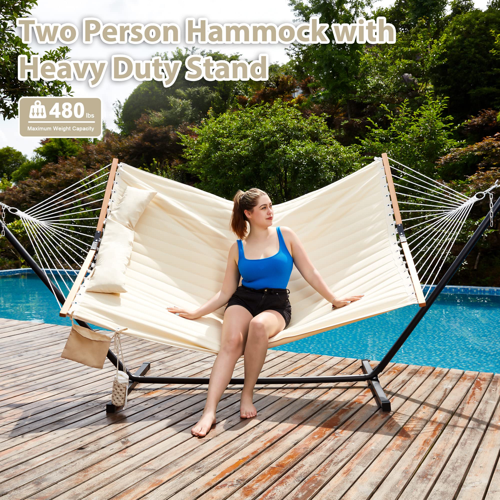 Homgava hammock with detachable pillow for added comfort during relaxation.