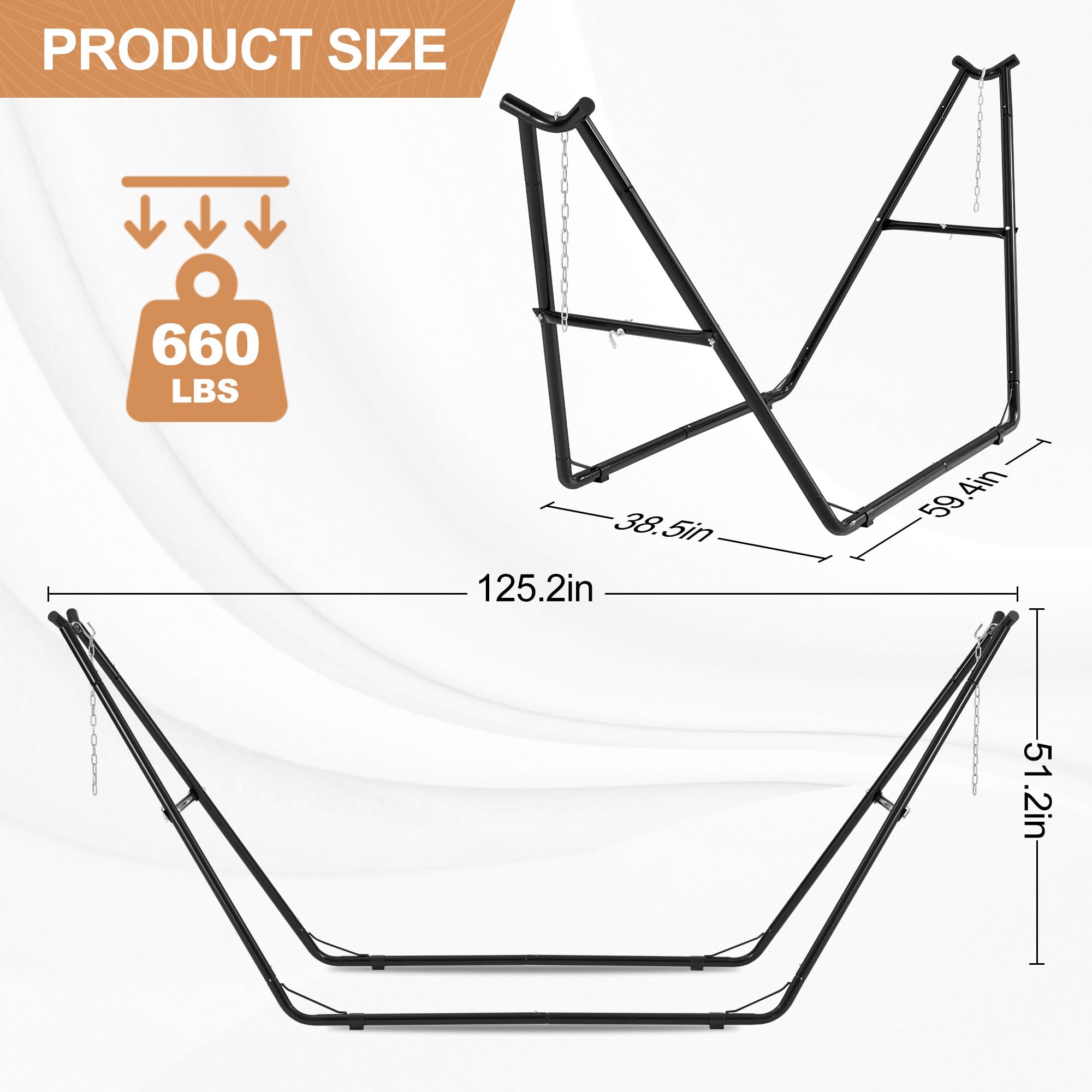 Homgava hammock stand supports up to 660 lbs for dual lounging.