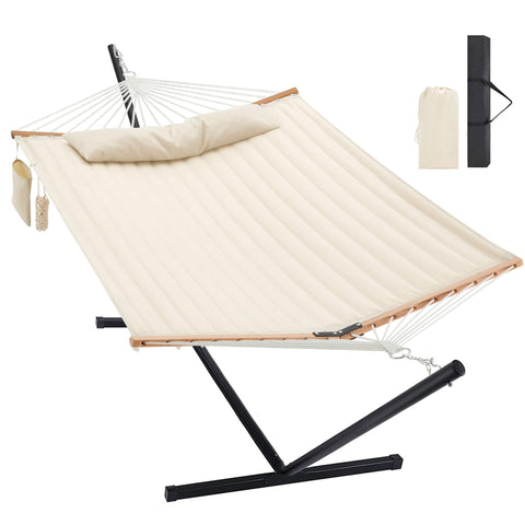 Homgava two-person hammock with stand ready for outdoor lounging in the garden.