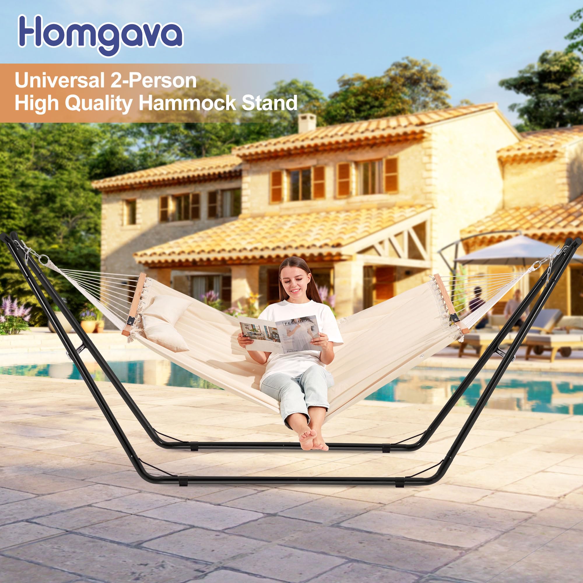 Homgava hammock stand with stable base and four non-slip feet.