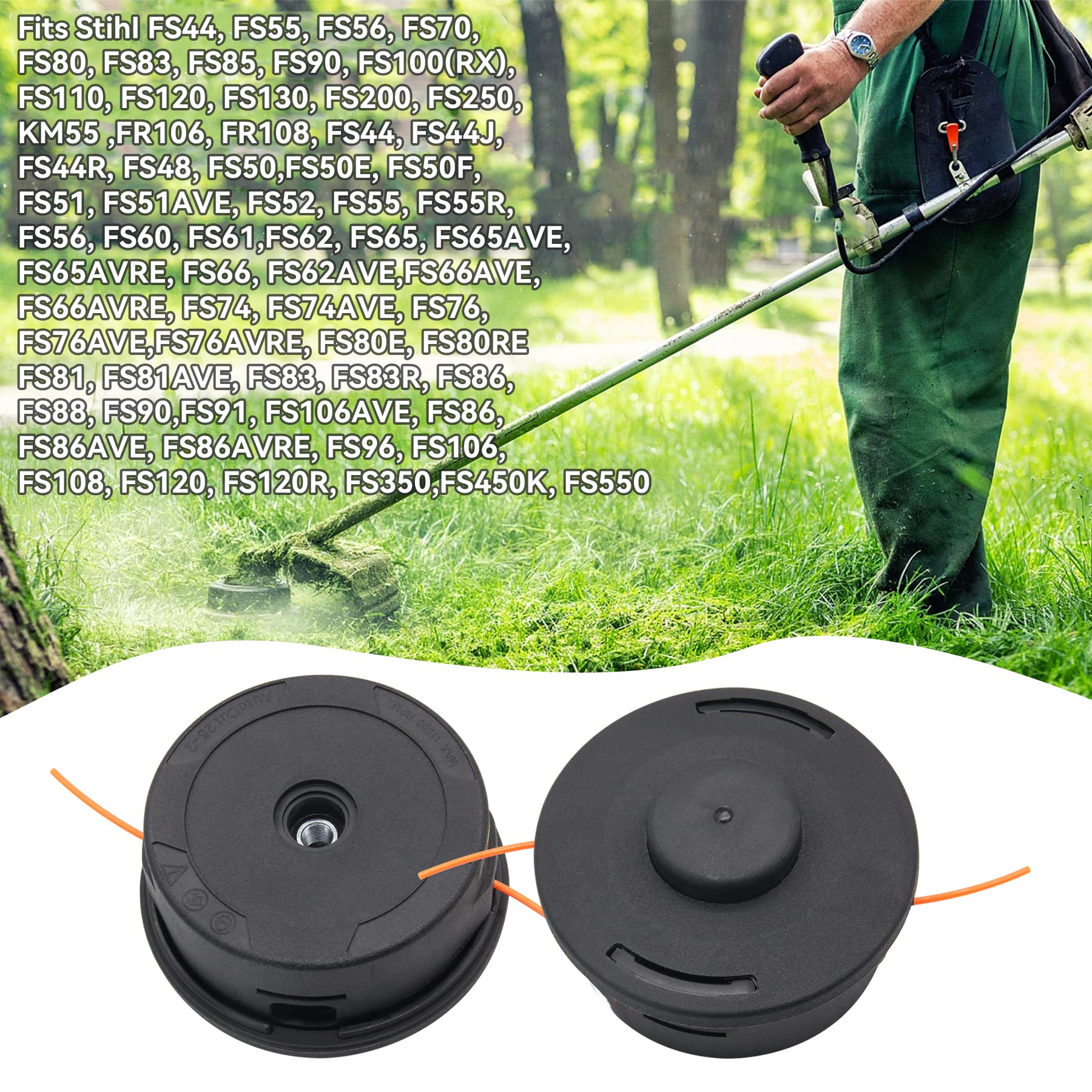 Homhelar 25-2 trimmer head showing Stihl compatibility across models