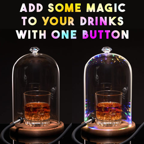 Homia dome smoke inside a cocktail shot, showcasing quick aromatic flavor enhancement.