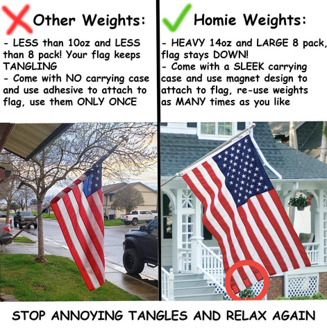 Eight magnets provide heavy-duty weight for outdoor flags by Homie.