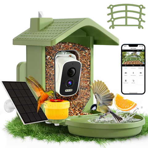 Homiefans smart bird feeder camera with solar panel for outdoor use and energy efficiency.